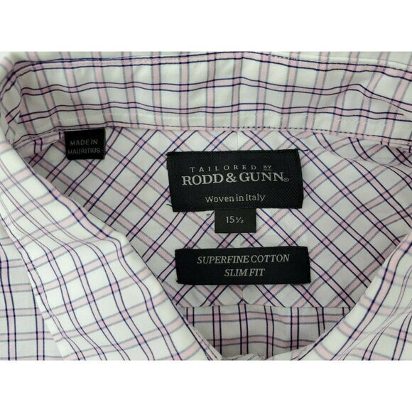 Rodd Gunn Superfine Italian Cotton 15.5 Slim Fit Plaid‎ Check Long Sleeve Shirt - Picture 2 of 5